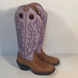 Tony Lama 3R Mauve Brown Leather Square Toe Western Boots Women Size 7.5 B